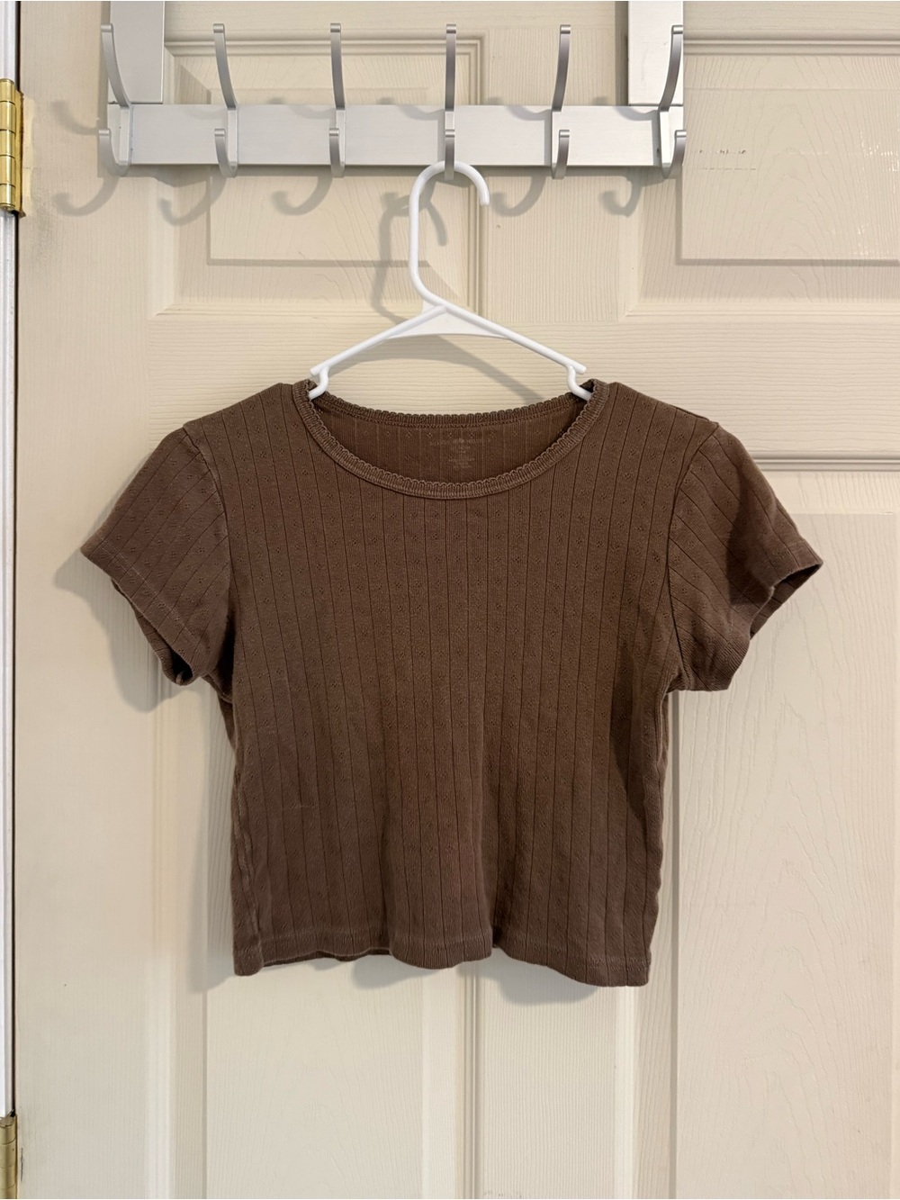 Brandy Melville 100% Cotton Brown Ribbed Lace Trim Baby Tee